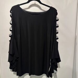 NEW w/tags MSK Black - Crystal Embellishment  Ruffle Sleeve Blouse 2X